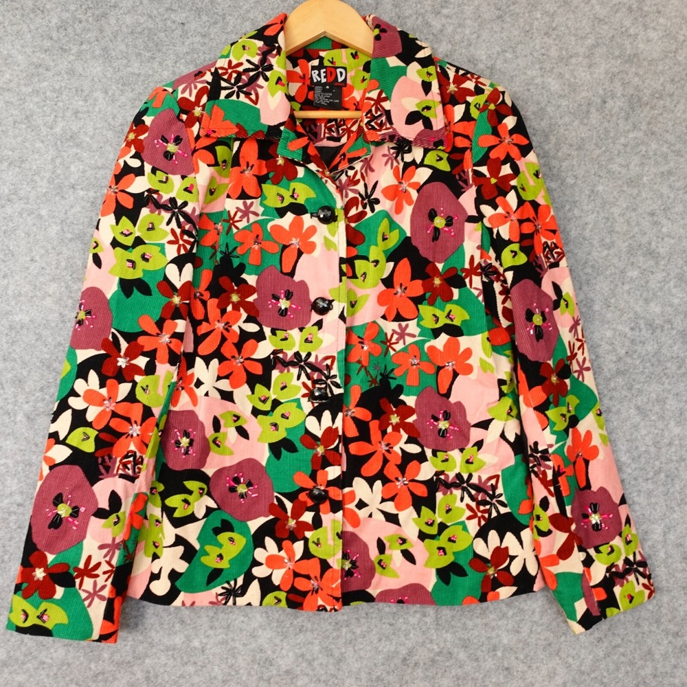 Floral Corduroy Jacket Women S Funky Bold Sequin Beaded MOD 70s‎ REDD JEANS